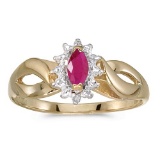 Certified 10k Yellow Gold Marquise Ruby And Diamond Ring