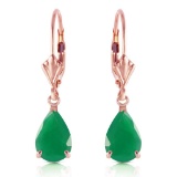 14K Solid Rose Gold Leverback Earrings with Emeralds