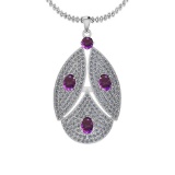 Certified 4.76 Ctw I2/I3 Amethyst And Diamond 14K White Gold Pendant