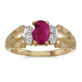 Certified 10k Yellow Gold Oval Ruby And Diamond Ring