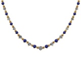 2.59 Ctw SI2/I1 Blue Sapphire And Diamond 14K Yellow Gold Necklace