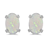 Certified 14k White Gold Oval Opal Earrings 0.38 CTW