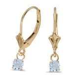 Certified 14k Yellow Gold 5mm Round Genuine Aquamarine Lever-back Earrings