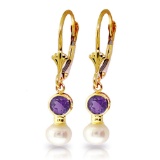 5.2 CTW 14K Solid Gold Leverback Earrings pearl Amethyst