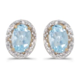 Certified 14k Yellow Gold Oval Aquamarine And Diamond Earrings