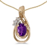 Certified 14k Yellow Gold Oval Amethyst And Diamond Teardrop Pendant