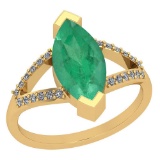 6.33 Ctw Emerald And Diamond I2/I3 14K Yellow Gold Vintage Style Ring