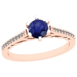 0.66 Ctw Blue Sapphire And Diamond I2/I3 14K Rose Gold Vintage Style Ring