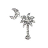 Certified 14K White Gold .15 Ct Diamond Palm Tree and Crescent Moon Pendant