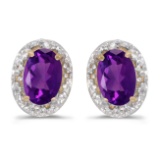 Certified 10k Yellow Gold Oval Amethyst And Diamond Earrings 0.7 CTW