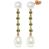 14K Solid Rose Gold Chandelier Earrings with Peridots & pearls
