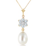 4.53 Carat 14K Solid Gold Necklace Natural pearl, Aquamarine Diamond