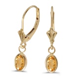 Certified 14k Yellow Gold Oval Citrine Bezel Lever-back Earrings