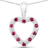 0.29 Carat Genuine Ruby and White Diamond 14K White Gold Pendant