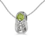 Certified 10k White Gold Round Peridot Baby Bootie Pendant