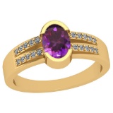 0.62 Ctw Amethyst And Diamond I2/I3 10K Yellow Gold Vintage Style Ring