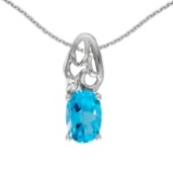 Certified 14k White Gold Oval Blue Topaz And Diamond Pendant