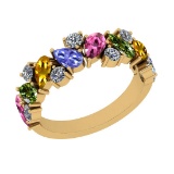 2.55 Ctw I2/I3 Multi Sapphire,Tanzanite And Diamond 10K Yellow Gold Eternity Band Ring