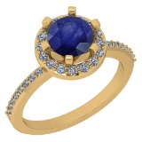 1.52 Ctw VS/SI1 Blue Sapphire And Diamond 14K Yellow Gold Engagement Halo Ring