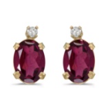 Certified 14k Yellow Gold Oval Rhodolite Garnet And Diamond Earrings