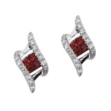 Certified 14k White Gold Ruby and Diamond Angled Earrings 0.38 CTW