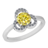 1.22 Ctw Treated Fancy Yellow And White Diamond I1/I2 14K White Gold Vintage Ring