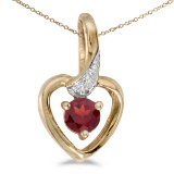 Certified 14k Yellow Gold Round Garnet And Diamond Heart Pendant