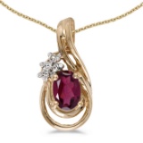 Certified 14k Yellow Gold Oval Rhodolite Garnet And Diamond Teardrop Pendant