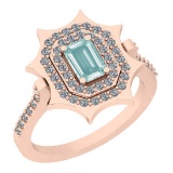 0.97 Ctw I2/I3 Aquamrine And Diamond 14K Rose Gold Vingate Style Halo Ring