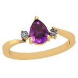 Certified 0.57 Ctw I2/I3 Amethyst And Diamond 14K Yellow Gold Vintage Style Ring