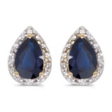 Certified 14k Yellow Gold Pear Sapphire And Diamond Earrings