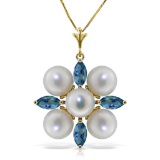 6.3 CTW 14K Solid Gold Grinning Lover Blue Topaz pearl Necklace