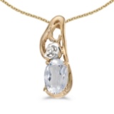 Certified 14k Yellow Gold Oval White Topaz And Diamond Pendant