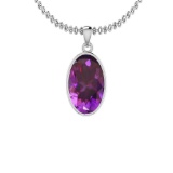 Certified 22.74 Ctw Amethyst Style Bezel Set 14K White Gold Pendant