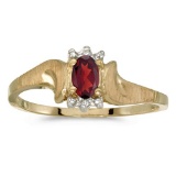 Certified 10k Yellow Gold Oval Garnet And Diamond Satin Finish Ring