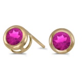 Certified 14k Yellow Gold Round Pink Topaz Bezel Stud Earrings