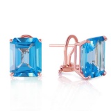 14 Carat 14K Solid Rose Gold Octagon Blue Topaz Earrings