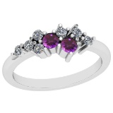 0.44 Ctw VS/SI1 Amethyst And Diamond 10K White Gold Vintage Ring