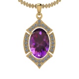 Certified 14.15 Ctw I2/I3 Amethyst And Diamond 14K Yellow Gold Pendant