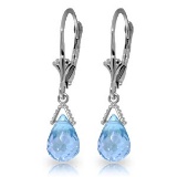 4.5 Carat 14K Solid White Gold Leverback Earrings Briolette Blue Topaz