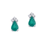 Certified 14k White Gold Emerald And Diamond Pear Shaped Earrings