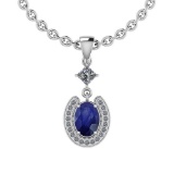 1.10 Ctw VS/SI1 Blue Sapphire And Diamond 14K White Gold Pendant