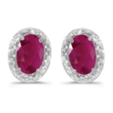 Certified 14k White Gold Oval Ruby And Diamond Earrings 0.74 CTW