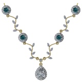 9.07 Ctw I2/I3 Treated Fancy Blue And White Diamond 14K Yellow Gold Vingate Style Necklace