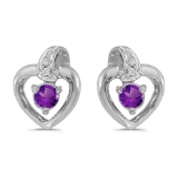 Certified 14k White Gold Round Amethyst And Diamond Heart Earrings 0.17 CTW
