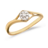 Certified 14K Yellow Gold Diamond Cluster Ring 0.08 CTW