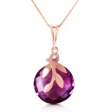 14K Solid Rose Gold Necklace withCheckerboard Cut Purple Amethyst & Diamond