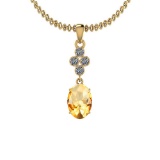 Certified 4.59 Ctw I2/I3 Citrine And Diamond 14K Yellow Gold Pendant