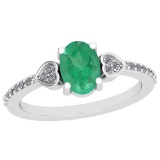 0.86 Ctw Emerald And Diamond I2/I3 14K White Gold Vintage Style Ring