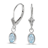 Certified 14k White Gold Oval Aquamarine Bezel Lever-back Earrings 0.58 CTW